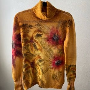 Avant Toi NWT Hand Painted Lake Flower Cashmere Turtleneck Sweater M